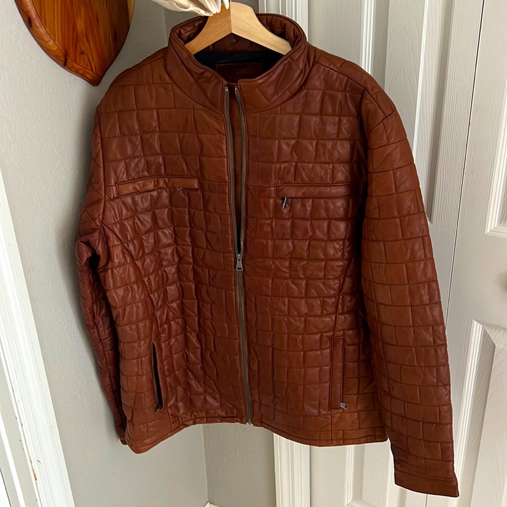 Lamb skin leather quilted mens jacket XL